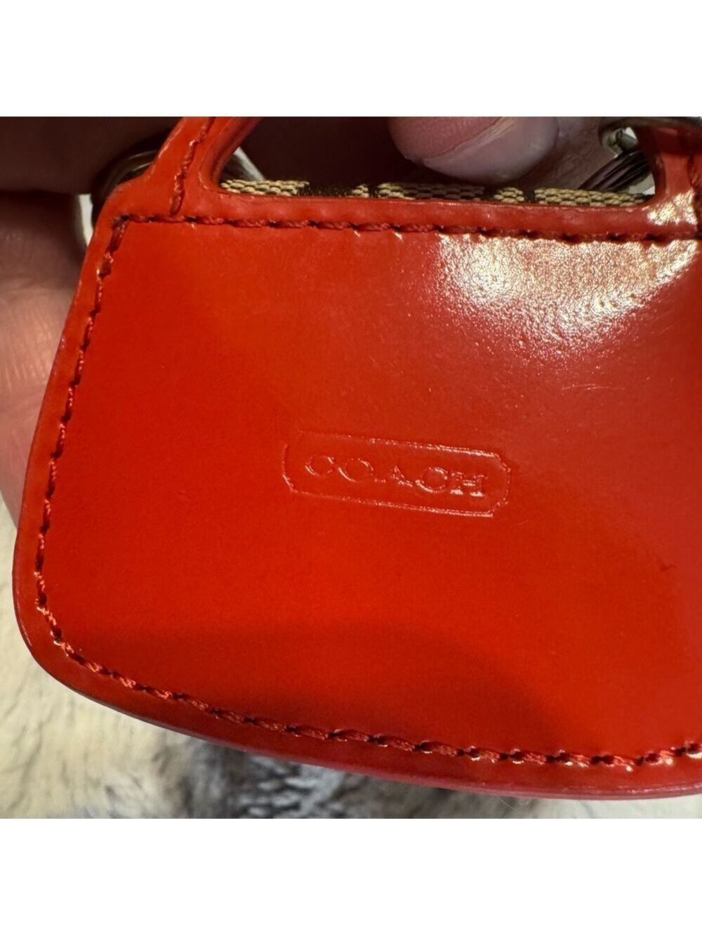Coach - Park Signature Handbag Keyring/Bag Charm - EUC - Orange Patent Leather - Picture 4 of 6